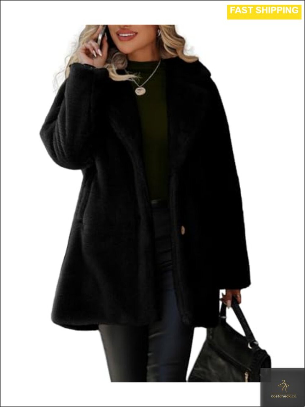 Faux Fur Coat Winter Button Up Fleece Jacket with Pockets